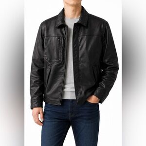 Rogue Mens Biker Moto Bomber Leather Zipper Jacket w/Pockets - Size large